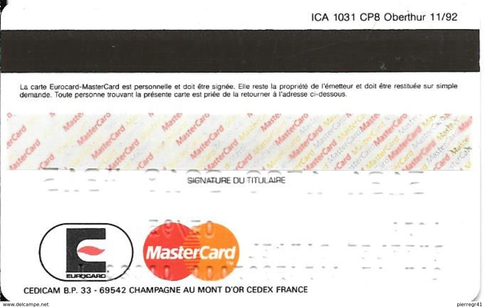 -CARTE+-PUCE-MAGNETIQUE-CB-CREDIT CREDIT AGRICOLE -MASTERCARD-05/95-OBERTHUR-ICA- 1031-MP8/11/92-TBE-RARE - Cartes Bancaires Jetables