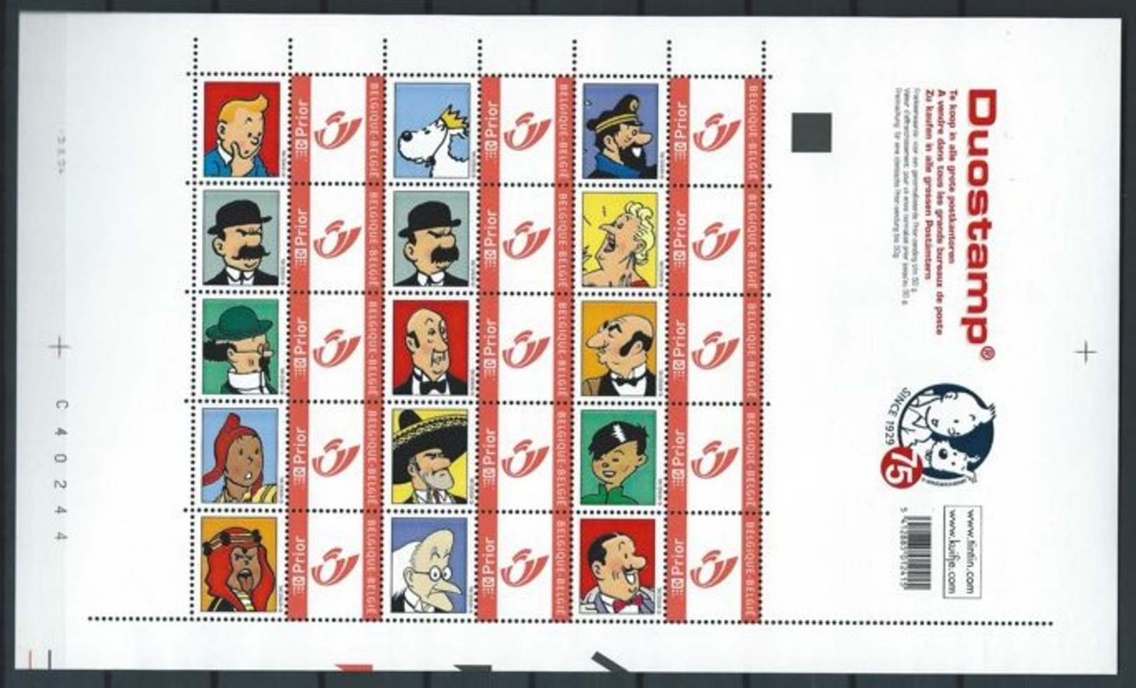 Belgique Duostamps Tintin Figures Kuifje Figuren Duostamp Très Rare ! - Ohne Zuordnung