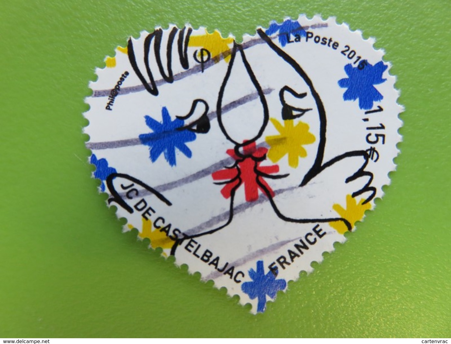 Timbre France YT 4925 - Saint-Valentin - Coeur Jean-Charles De Castelbajac - Un Baiser Esquimau Fond étoile - 2015 - Used Stamps