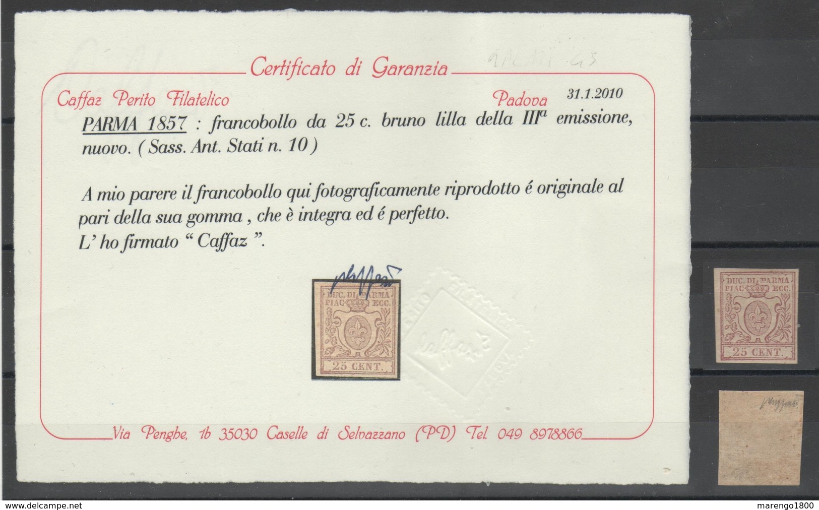 Parma 1857 - 25 C. ** Perfetto - Certificato            (g5522h) - Parme