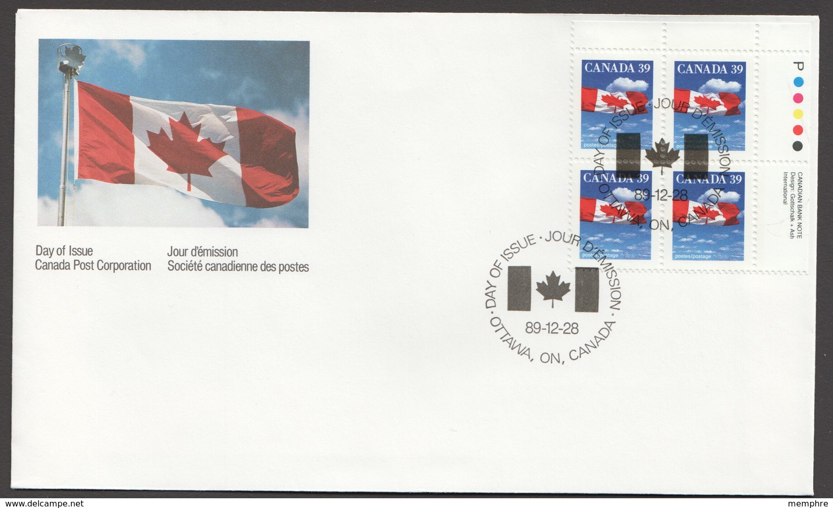 1989  39&cent; Flag Over Clouds  Sc 1166  UR Plate Block - 1971-1980