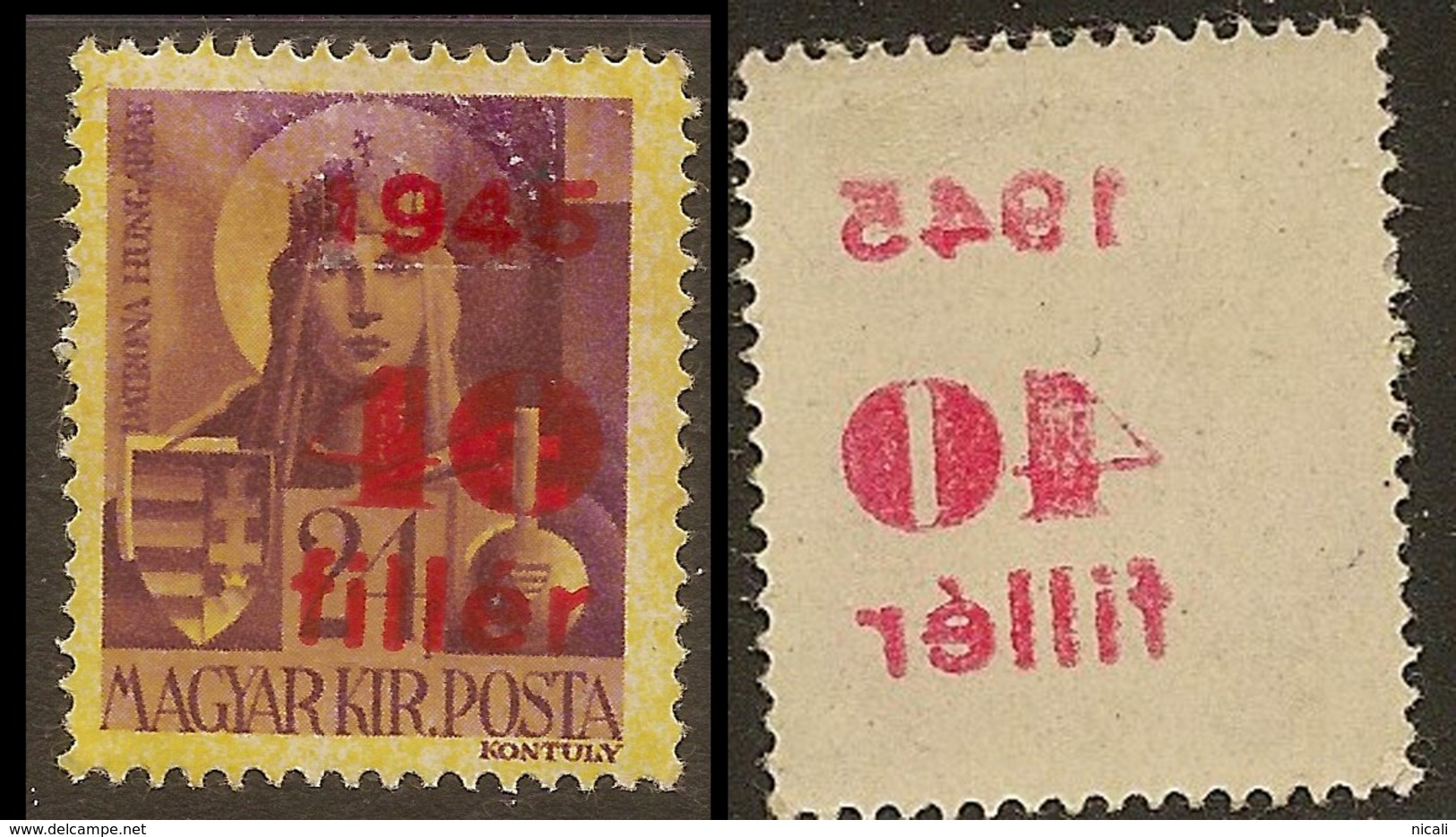 HUNGARY 1945 40f On 10f Offset Opt SG 621 HM ZZ1015 - Errors, Freaks & Oddities (EFO)