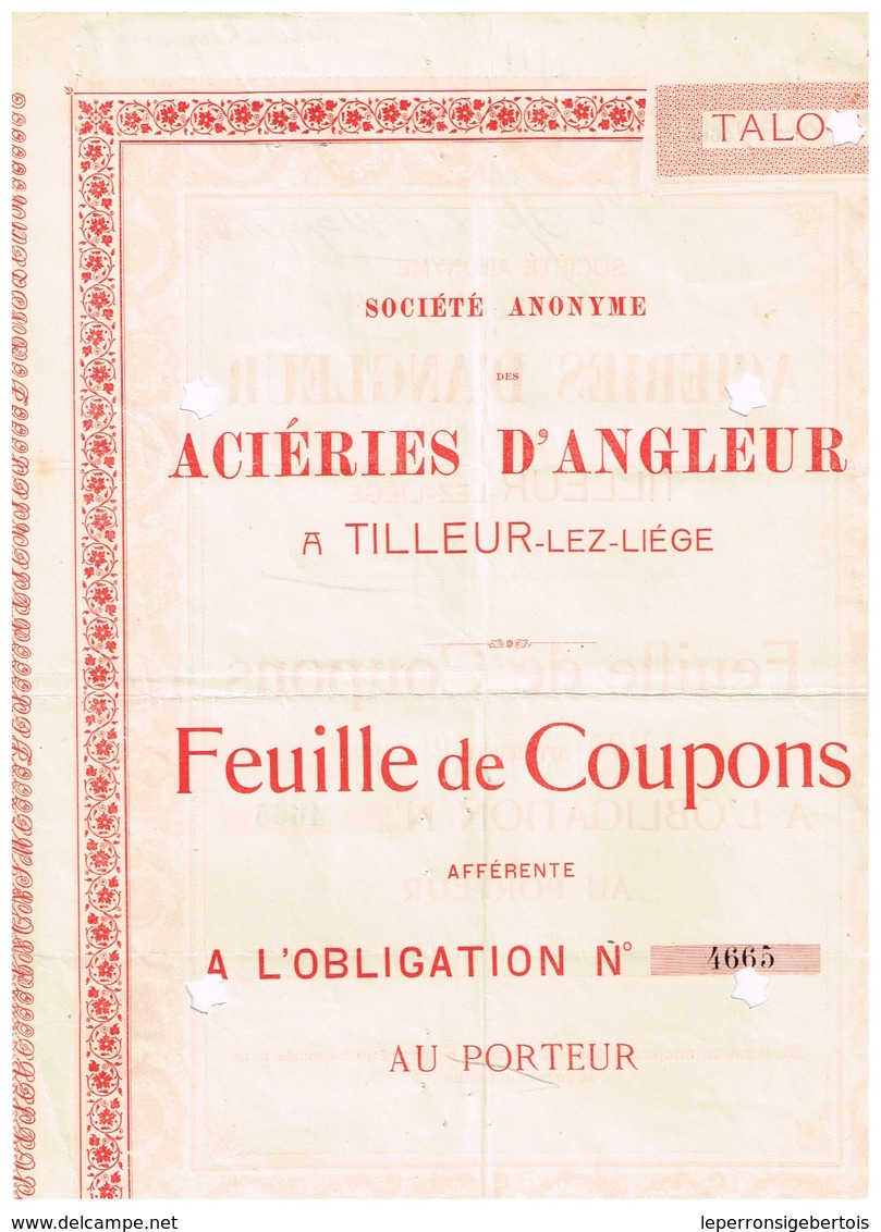Titre Ancien - Société Anonyme Des Aciéries D'Angleur - Titre De 1894 - - Industrie