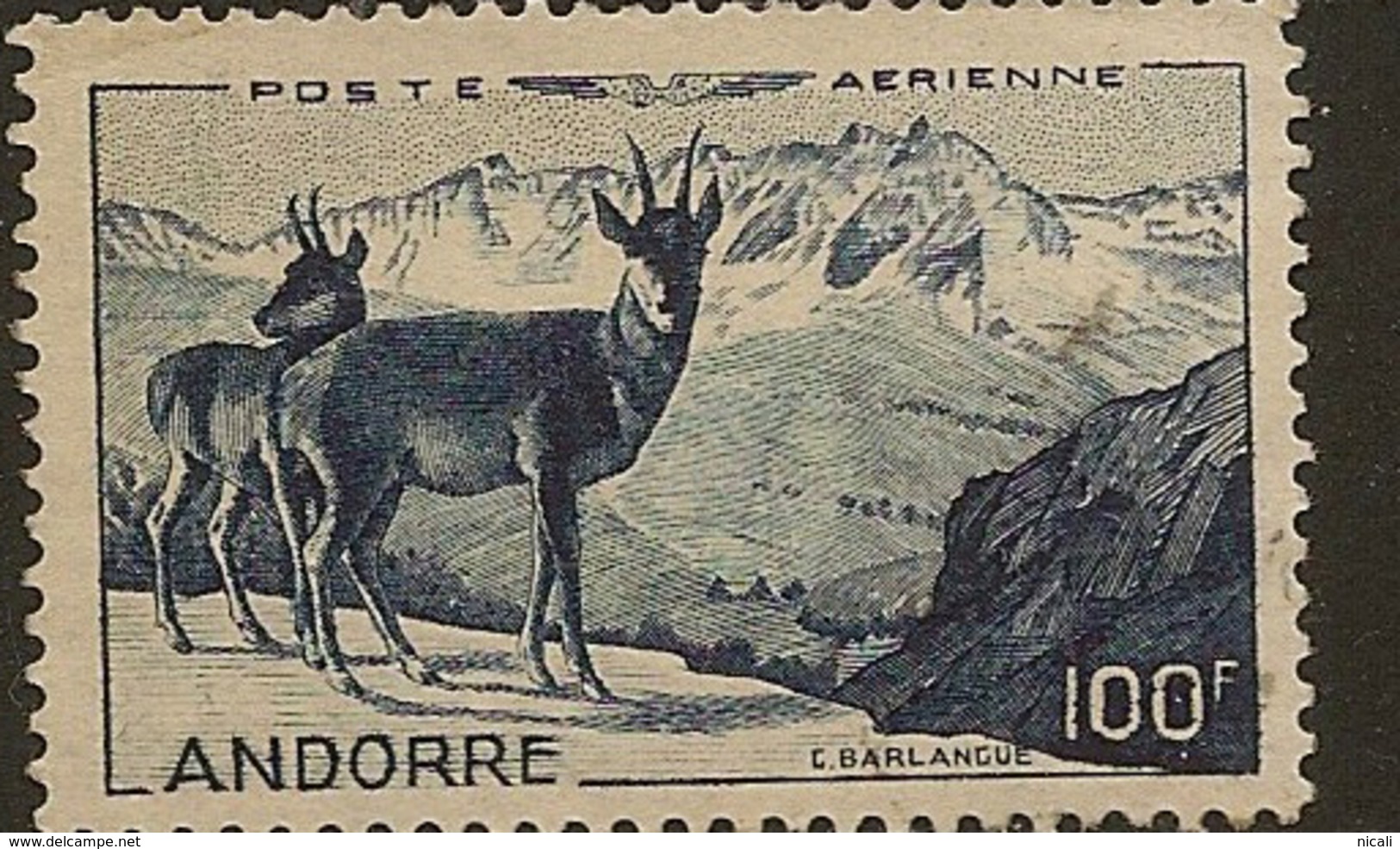 FRENCH ANDORRA 1950 100f Air SG F143 U ZZ1063 - Used Stamps