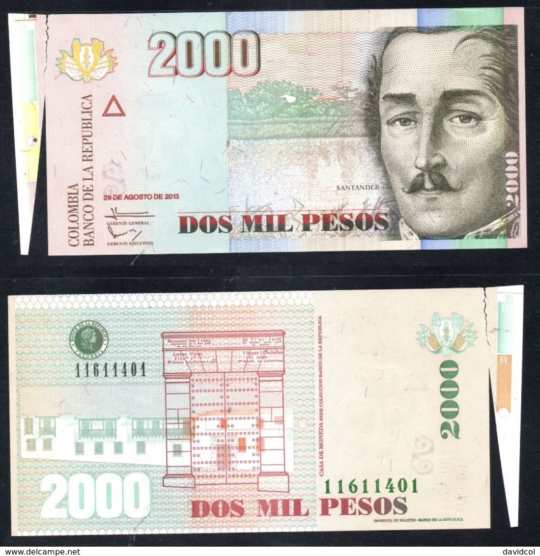 COLOMBIA - 2013- DOS PESOS  ( $ 2000 ) - UNCIRCULATED. CONDITION 9/10- ERROR - Colombie