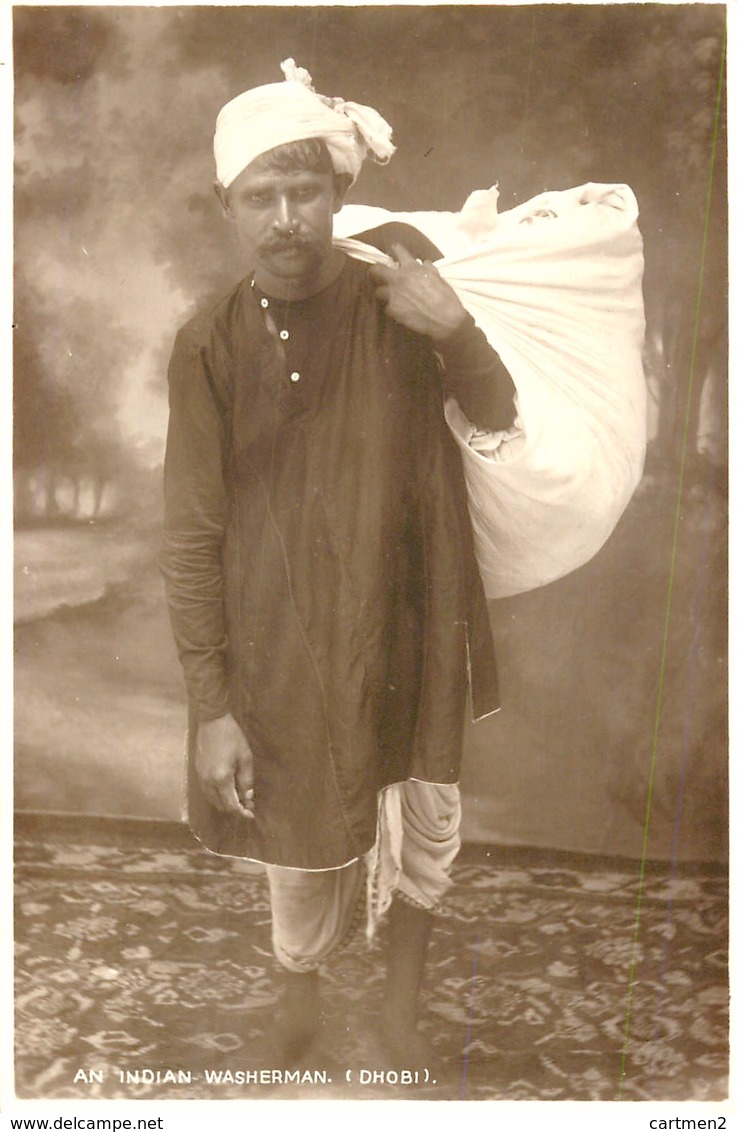 CARTE PHOTO : INDE INDIA AN INDIAN WASHERMAN DHOBI LAVEUR METIER LESSIVEUR LAVANDIER LAUNDRY - India