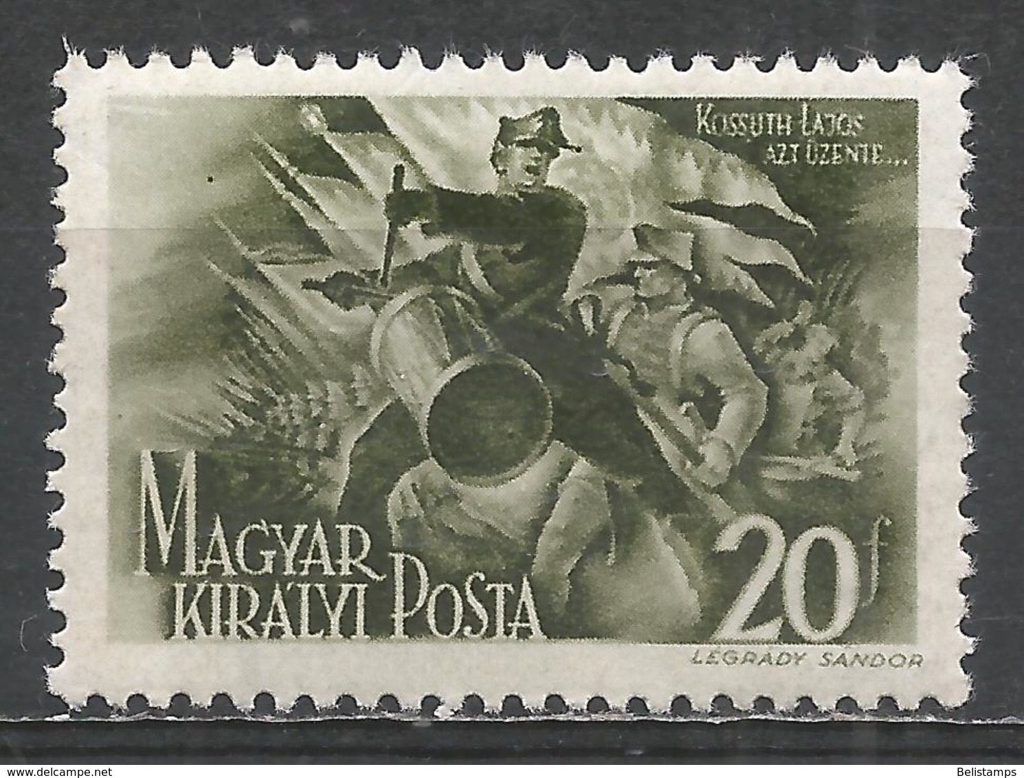 Hungary 1944. Scott #622 (M) Louis (Lajos) Kossuth (1802-94), Honvéd Drummer - Neufs