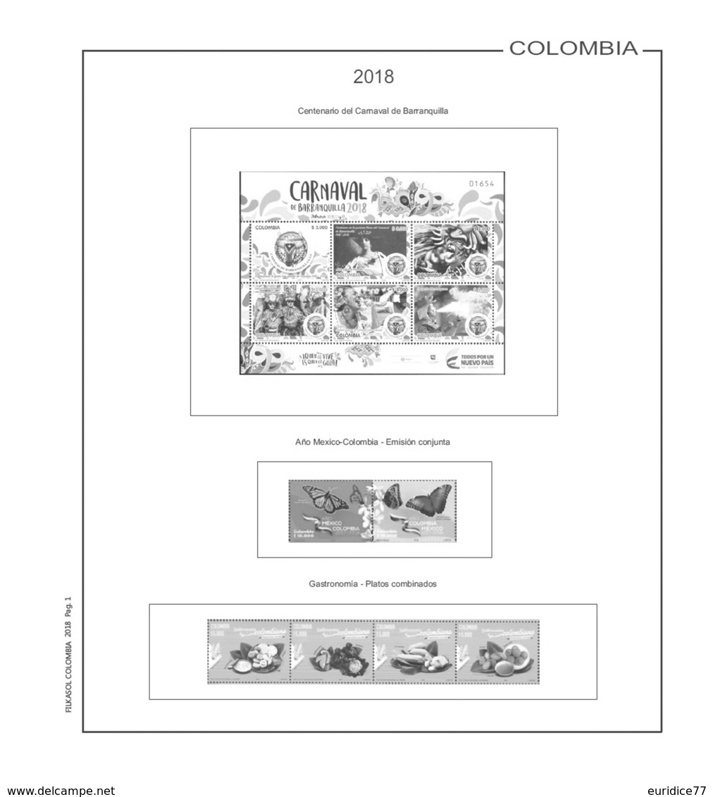 Suplemento Filkasol Colombia 2018 - Ilustrado Para Album 15 Anillas - Vordruckblätter