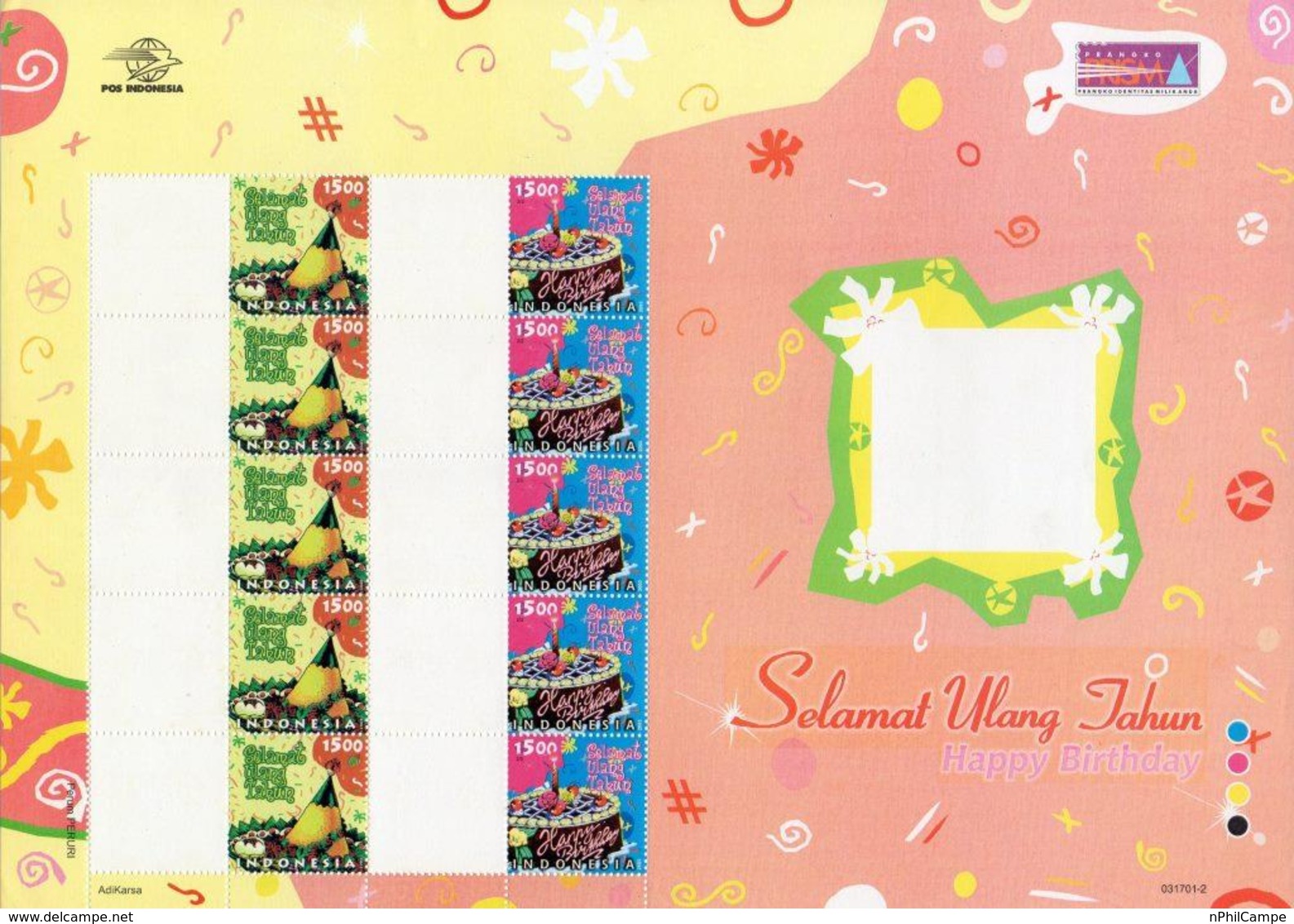 #11- Indonesia Personalized Stamp Sheet. PRISMA, Happy Birthday 2003 Unused/blank Rare - Indonesia