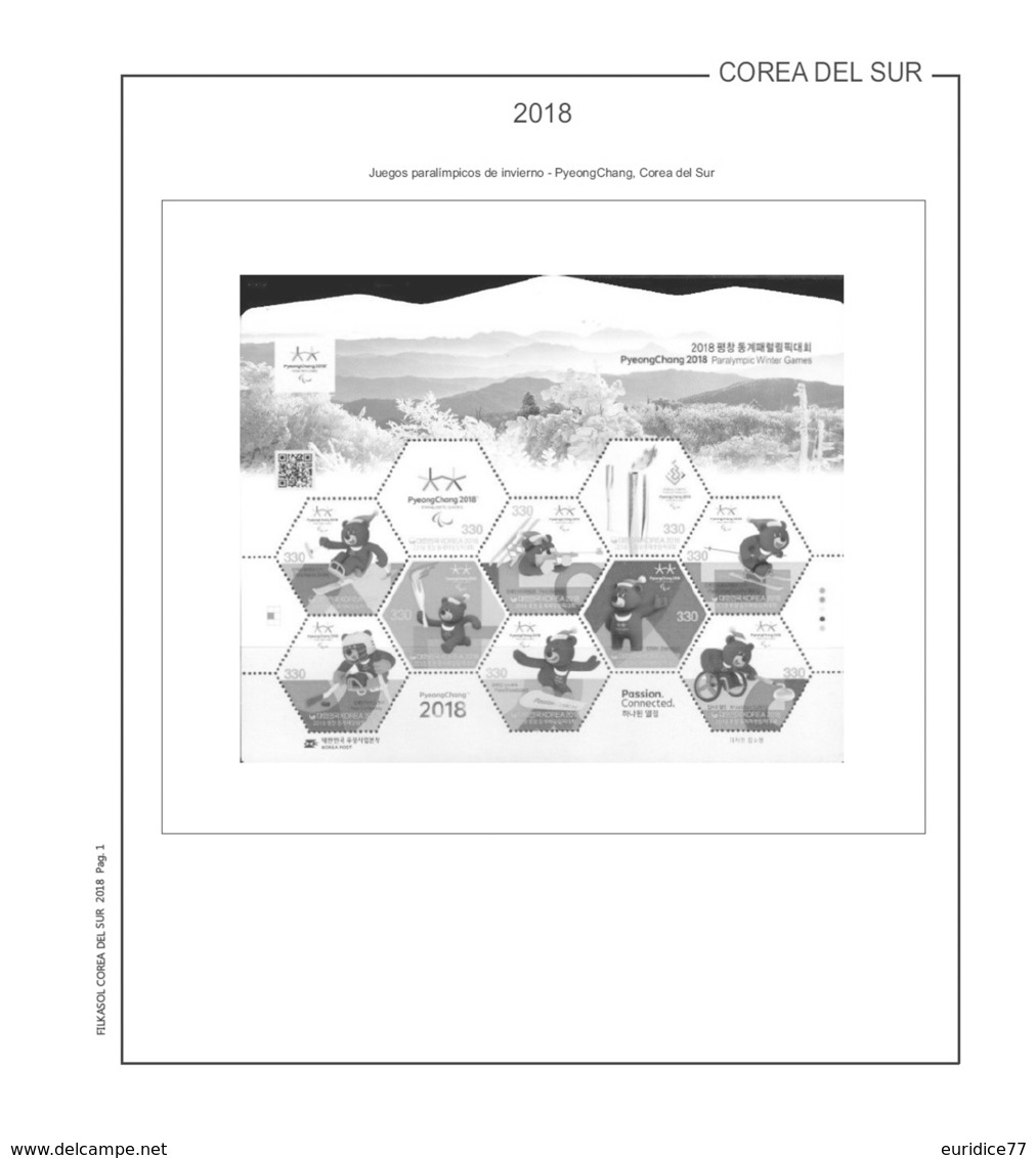 Suplemento Filkasol Corea Del Sur 2018 - Ilustrado Para Album 15 Anillas - Pré-Imprimés