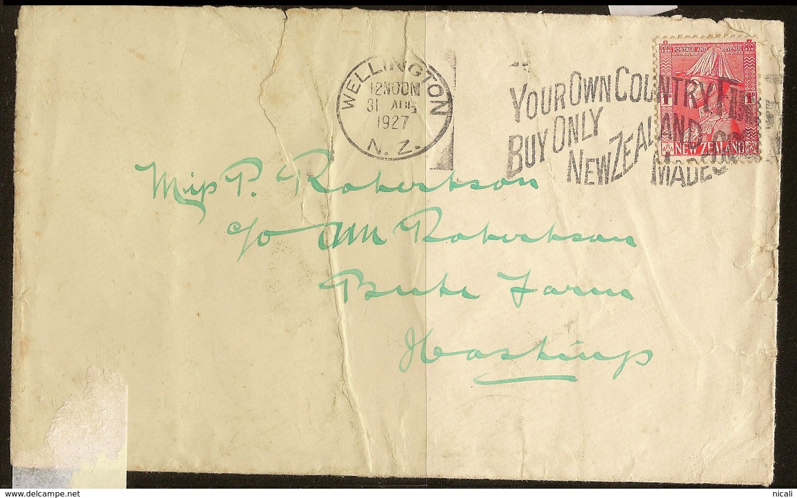 NZ 1927 1d Amiral On Cover U ZZ1321 - Lettres & Documents