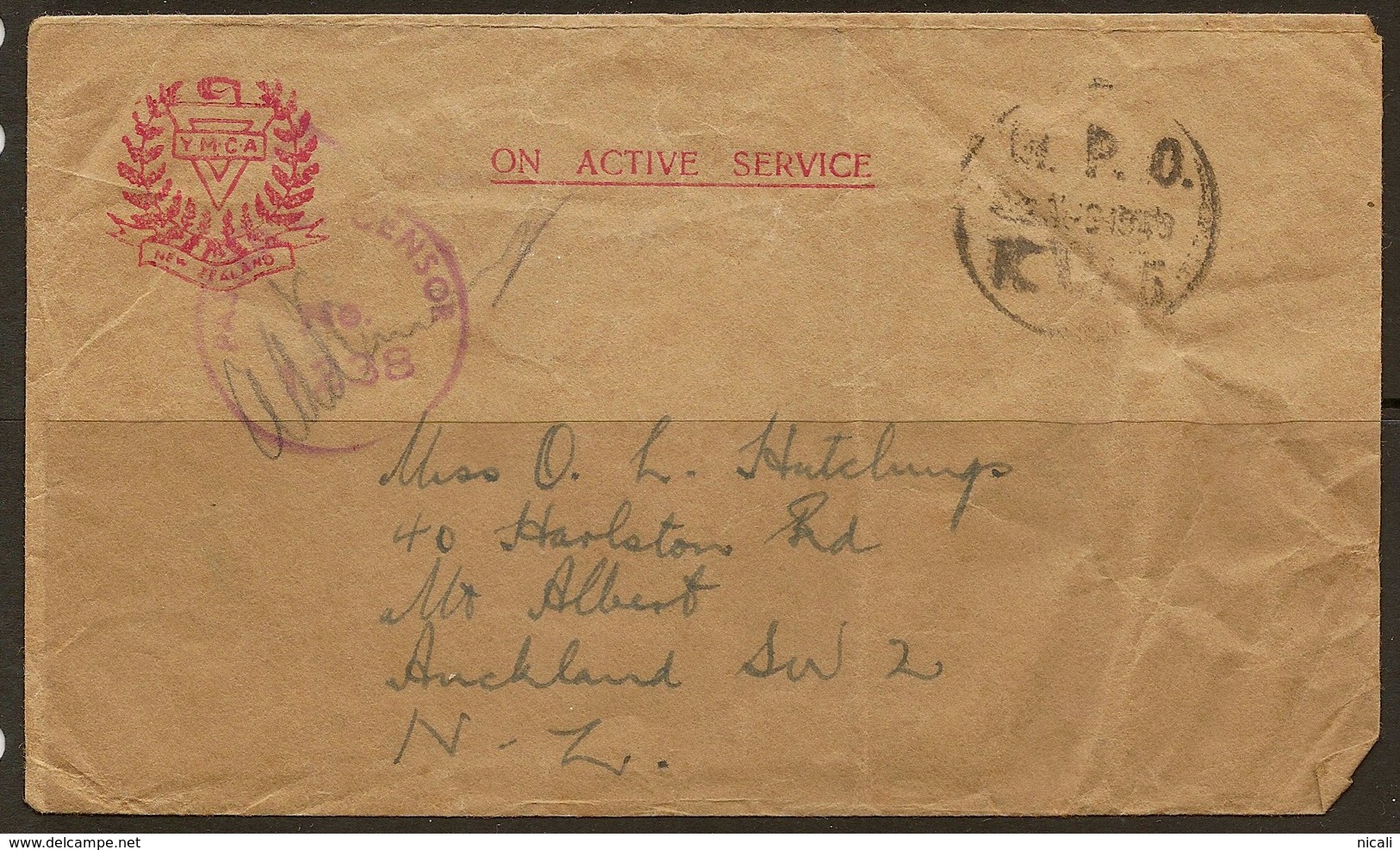 NZ 1943 YMCA On Active Service Airmail Letter ZZ1131 - Covers & Documents