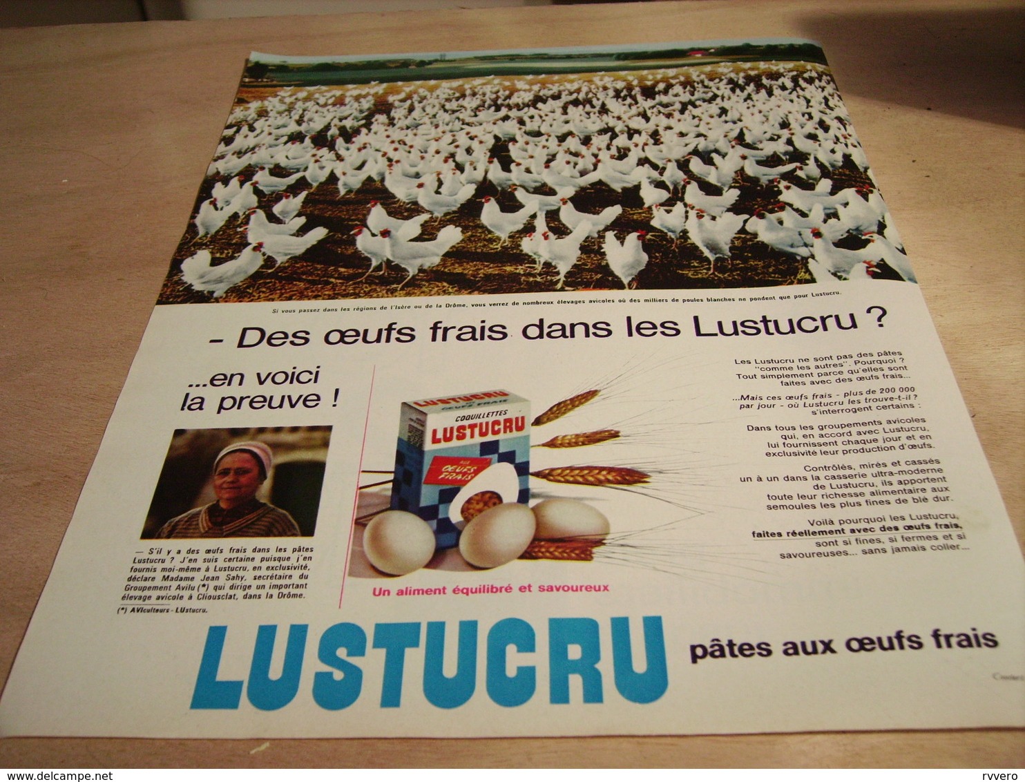 ANCIENNE PUBLICITE PATE ALIMENTAIRE DES  OEUF FRAIS DANS LUSTUCRU 1965 - Affiches