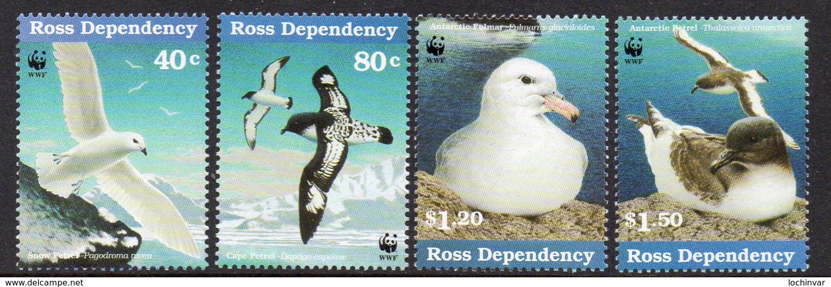 ROSS DEPENDENCY, 1997 SEABIRDS WITH WWF LOGO 4 MNH - Nuevos