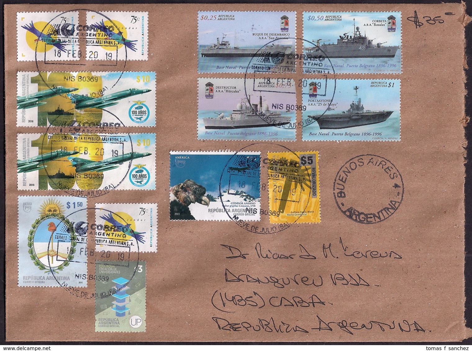 Argentina - 2019 - Lettre - Navires De Guerre - Avions De Combat Dassault-Breguet Super Étendard - Lettres & Documents