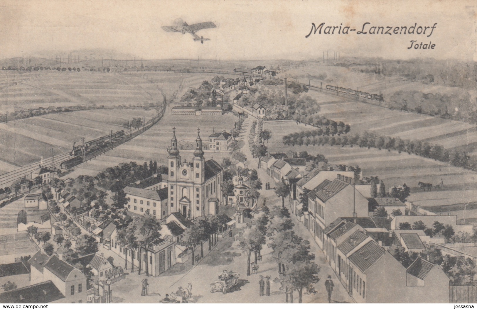 AK - NÖ -Flieger über  MARIA LANZENDORF - Detail-Gesamtansicht Mit Kirche 1922 - Bruck An Der Leitha