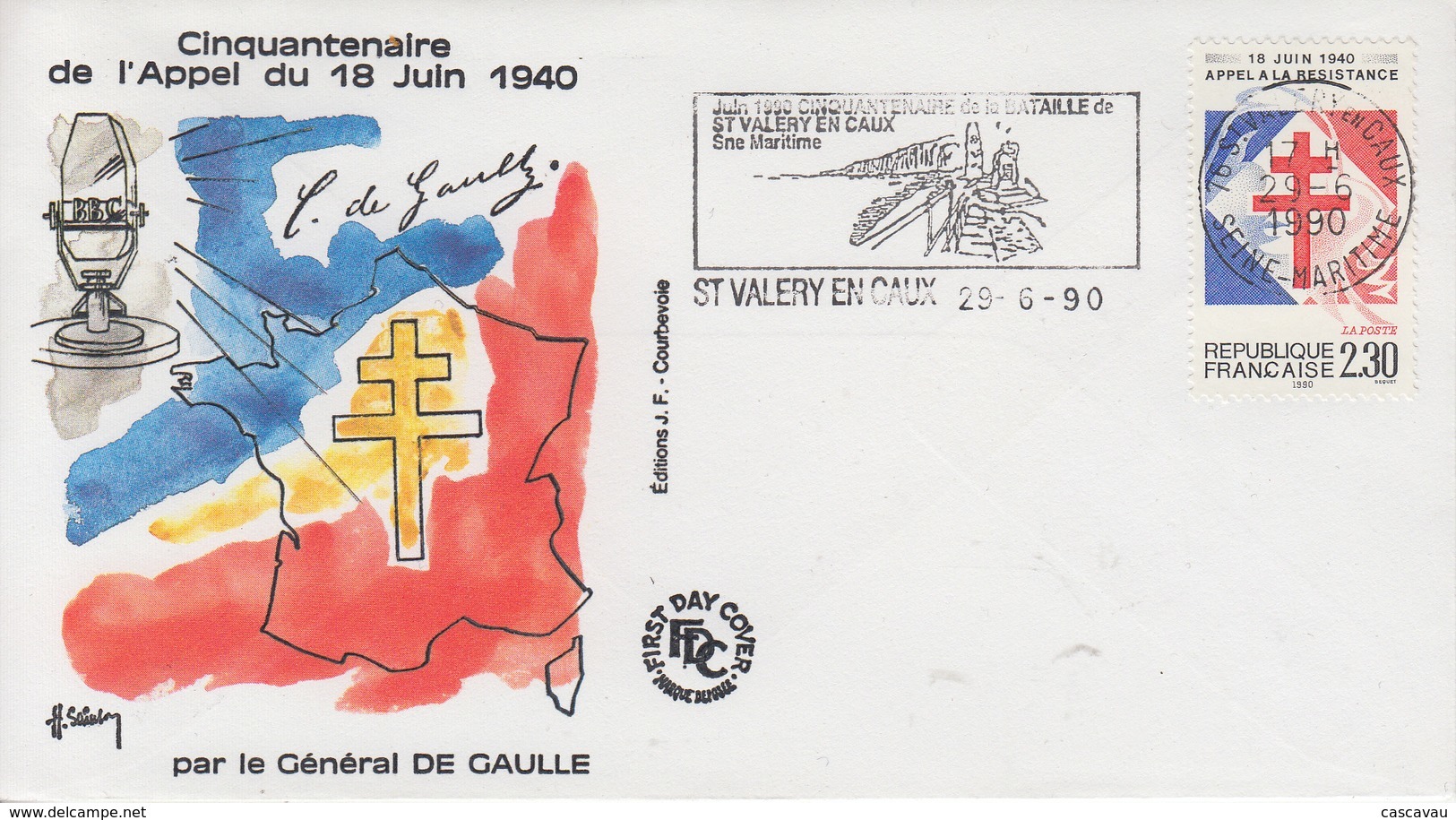 Enveloppe  FDC  Flamme  APPEL  Du  18  JUIN    SAINT  VALERY  EN  CAUX   1990 - 1990-1999