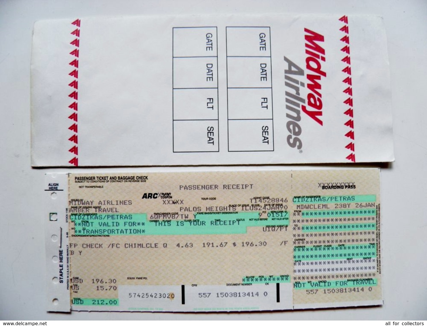 Plane Airplane Avion Ticket 1990 ? Midway Airlines Boarding Pass Usa Chicago - Wereld