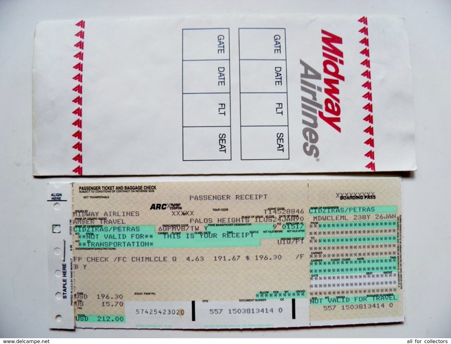 Plane Airplane Avion Ticket 1990 ? Midway Airlines Boarding Pass Usa Chicago - Monde