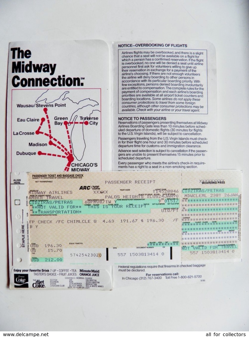 Plane Airplane Avion Ticket 1990 ? Midway Airlines Boarding Pass Usa Chicago - Monde