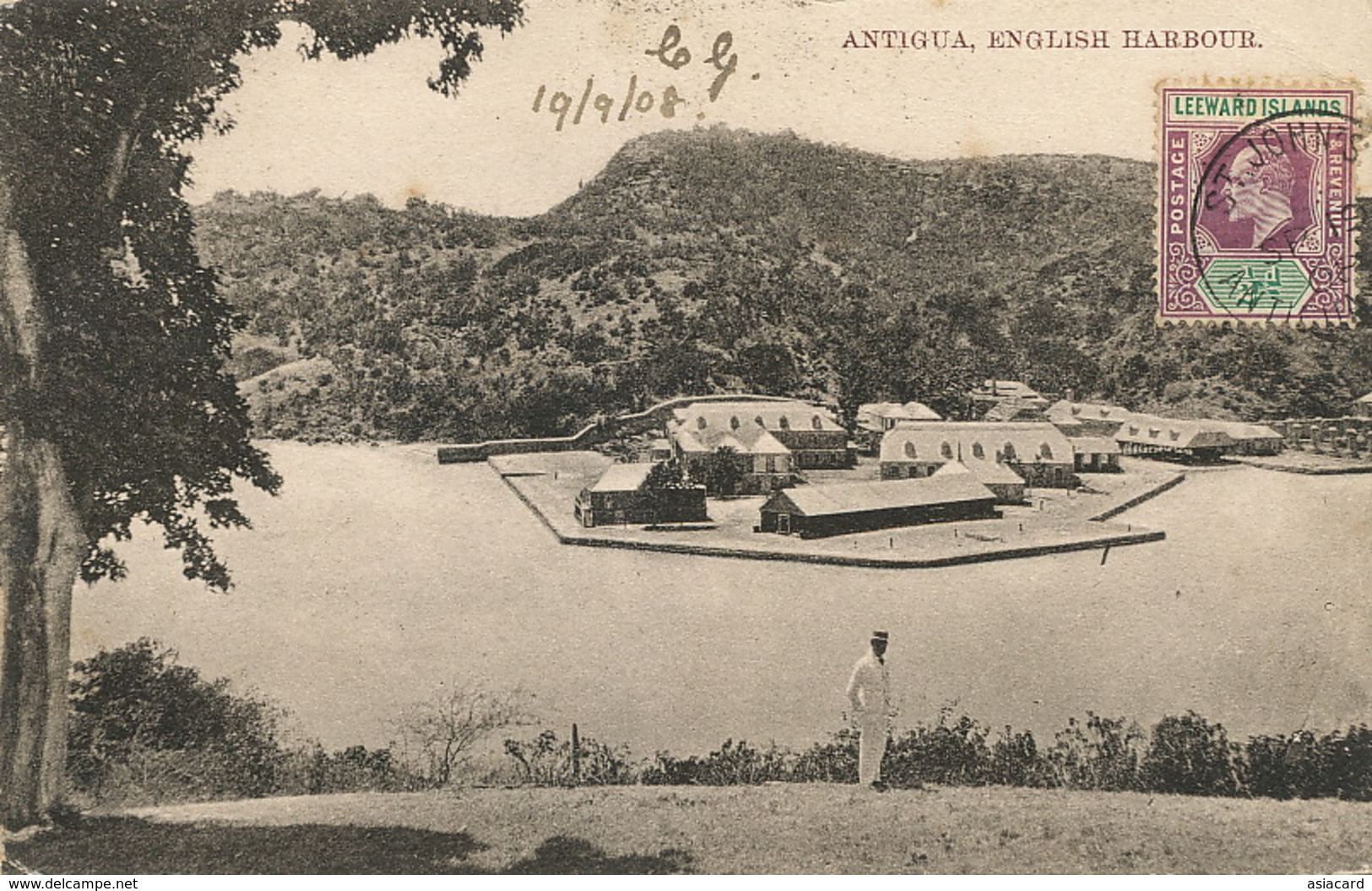 Anitigua  English Harbour  . P. Used Leeward Islands Stamp To Ottolini Benfica Portugal Light Crease - Antigua & Barbuda