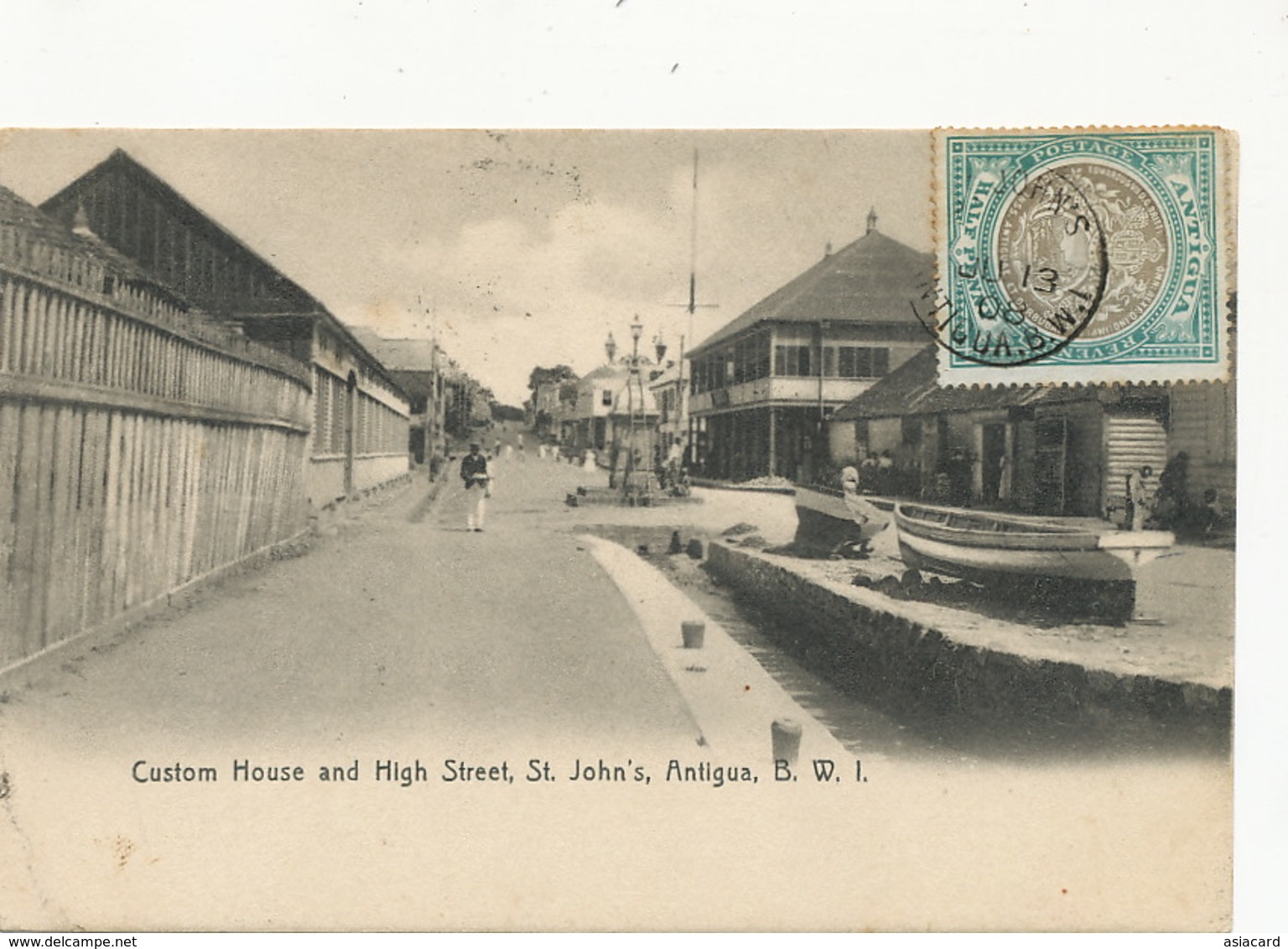 Anitigua  B.W.I. Custom House And High Street St John's . P. Used  To Ottolini Benfica Portugal Lightbourn's - Antigua & Barbuda