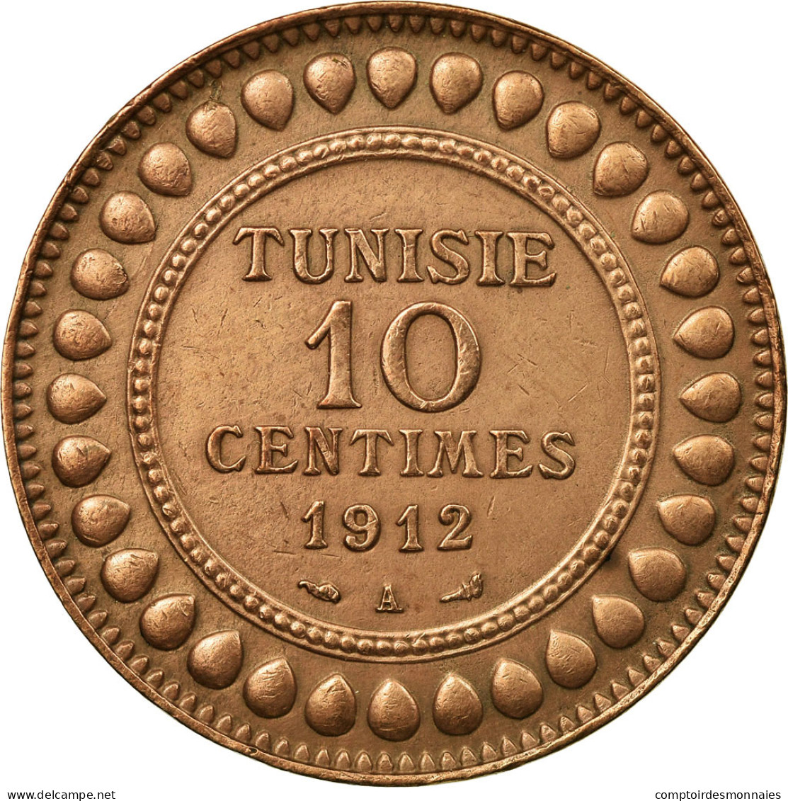 Monnaie, Tunisie, Muhammad Al-Nasir Bey, 10 Centimes, 1912, Paris, TTB+, Bronze - Túnez