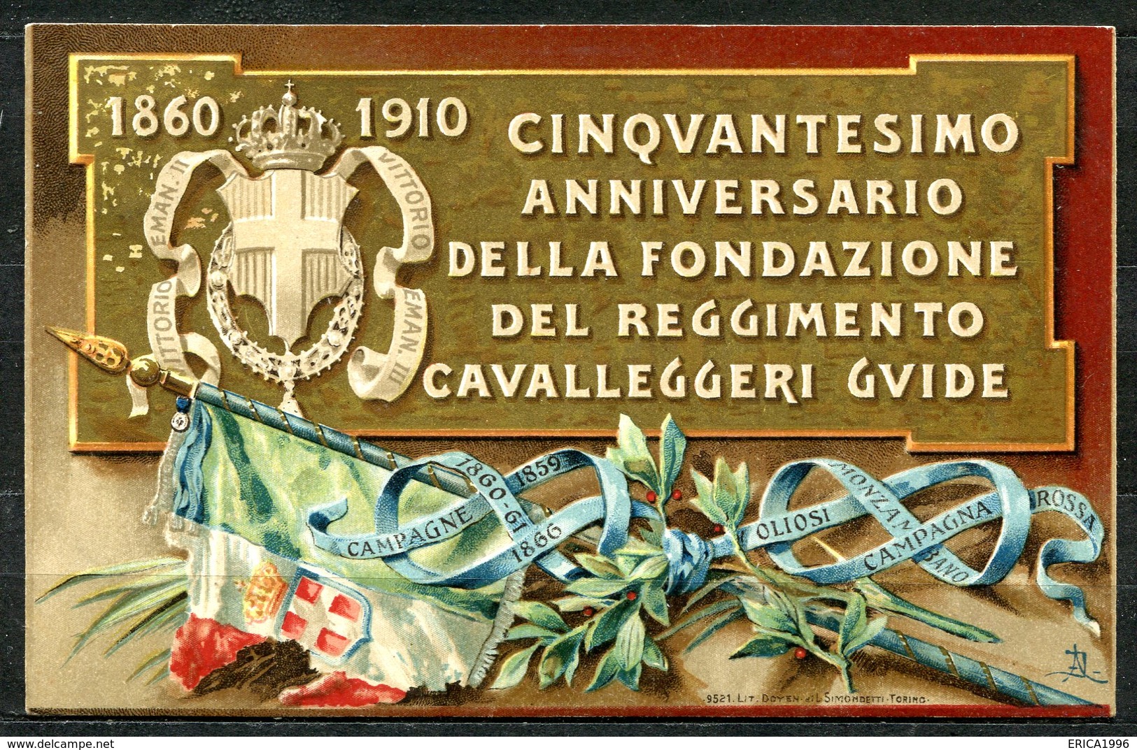 CARTOLINA - CV2558 MILITARI REGGIMENTALI Cavalleggeri Guide, Cinquantesimo Fondazione, Viaggiata 1908 Da Voghera A Milan - Reggimenti