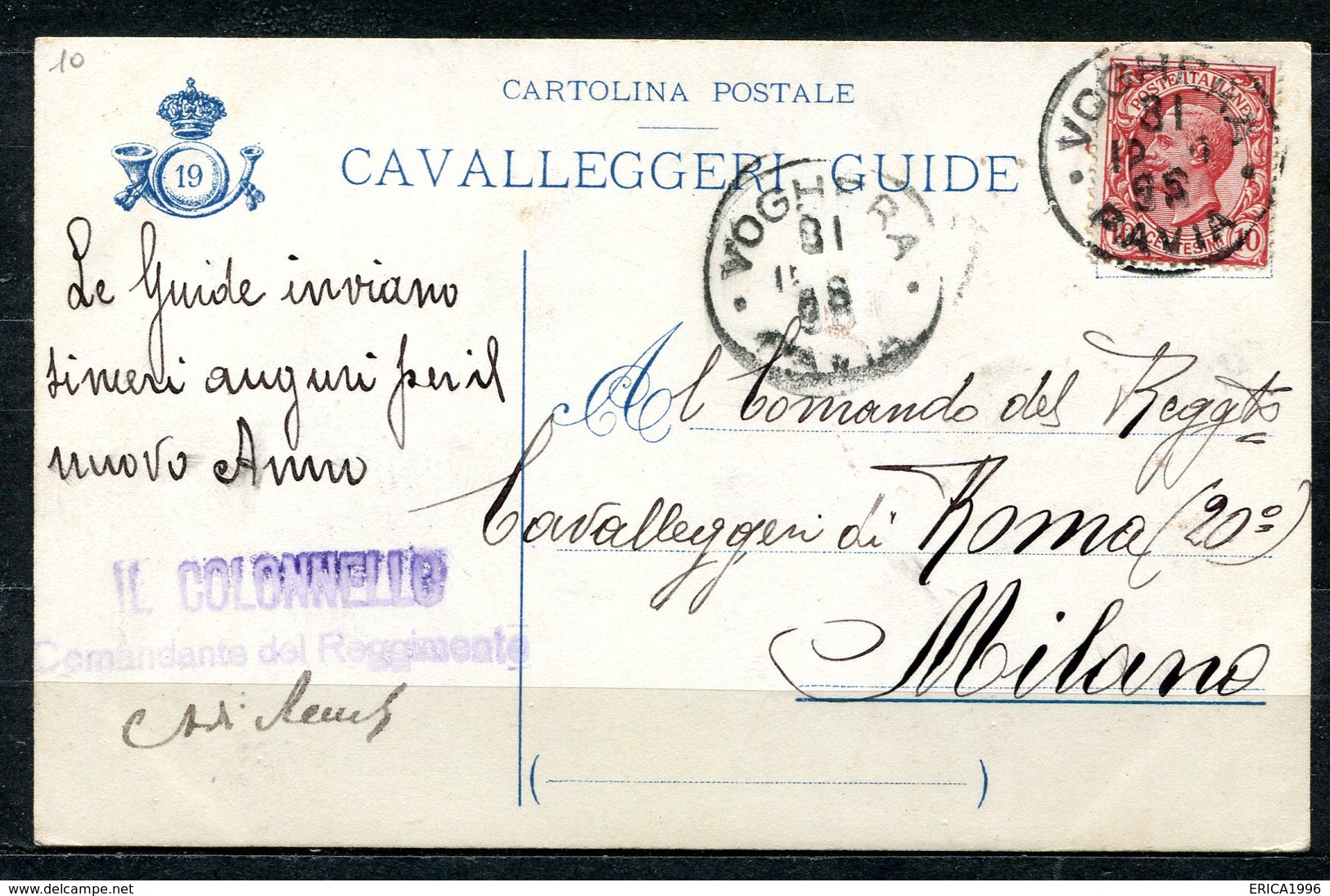 CARTOLINA - CV2558 MILITARI REGGIMENTALI Cavalleggeri Guide, Cinquantesimo Fondazione, Viaggiata 1908 Da Voghera A Milan - Régiments