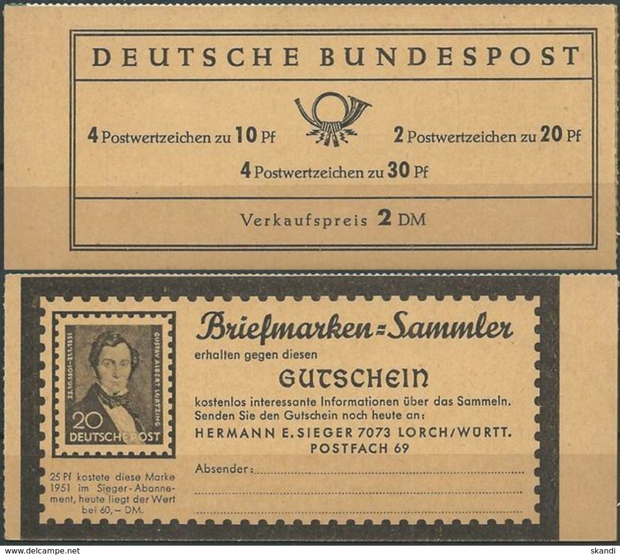 DEUTSCHLAND 1967 Mi-Nr. MH 12 Au Markenheft/booklet ** MNH - 1951-1970