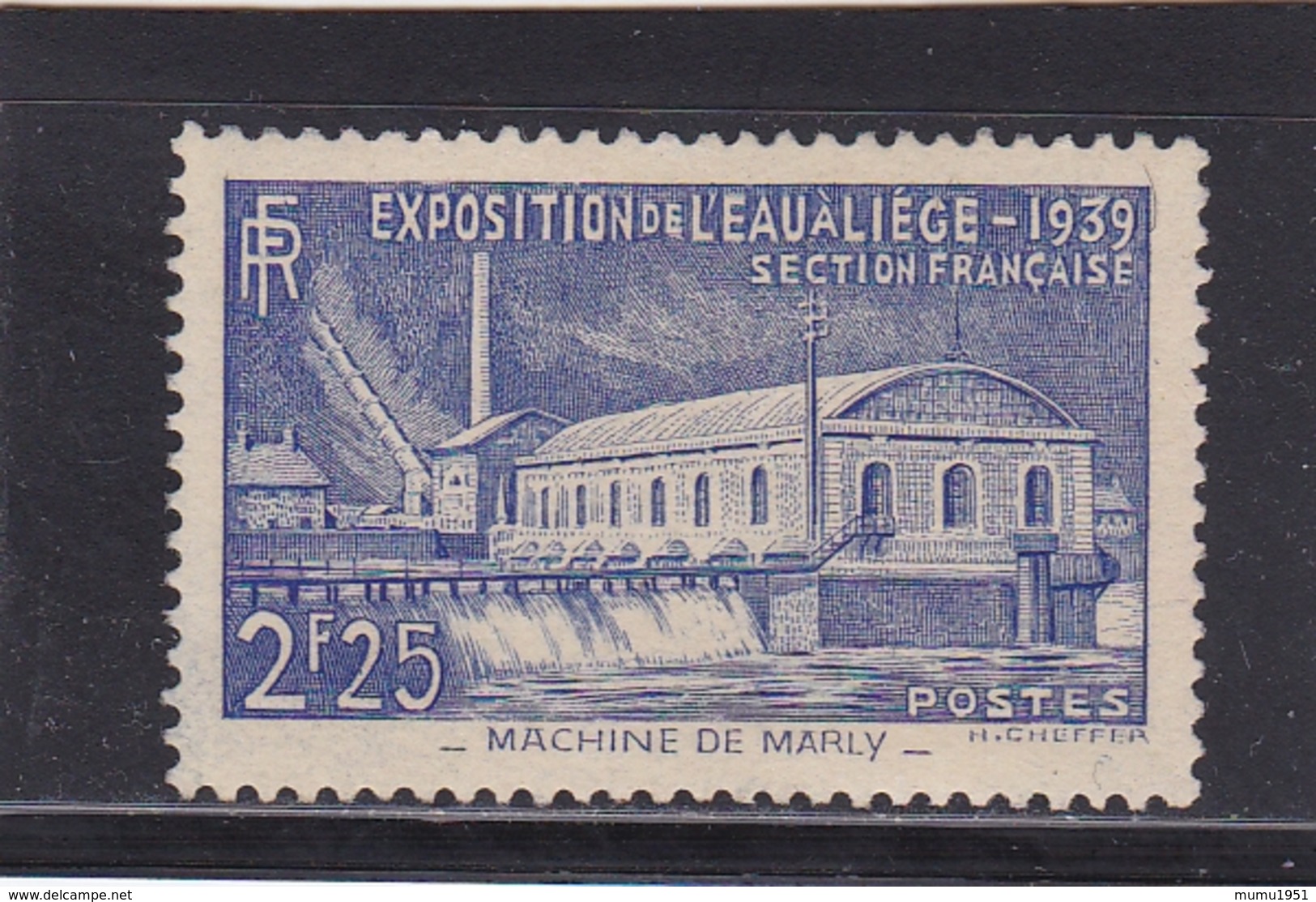 FRANCE 1939 EXPOSITION DE L'EAU A LIEGE MACHINE DE MARLY N° 430 ** 2F25 OUTREMER - Neufs