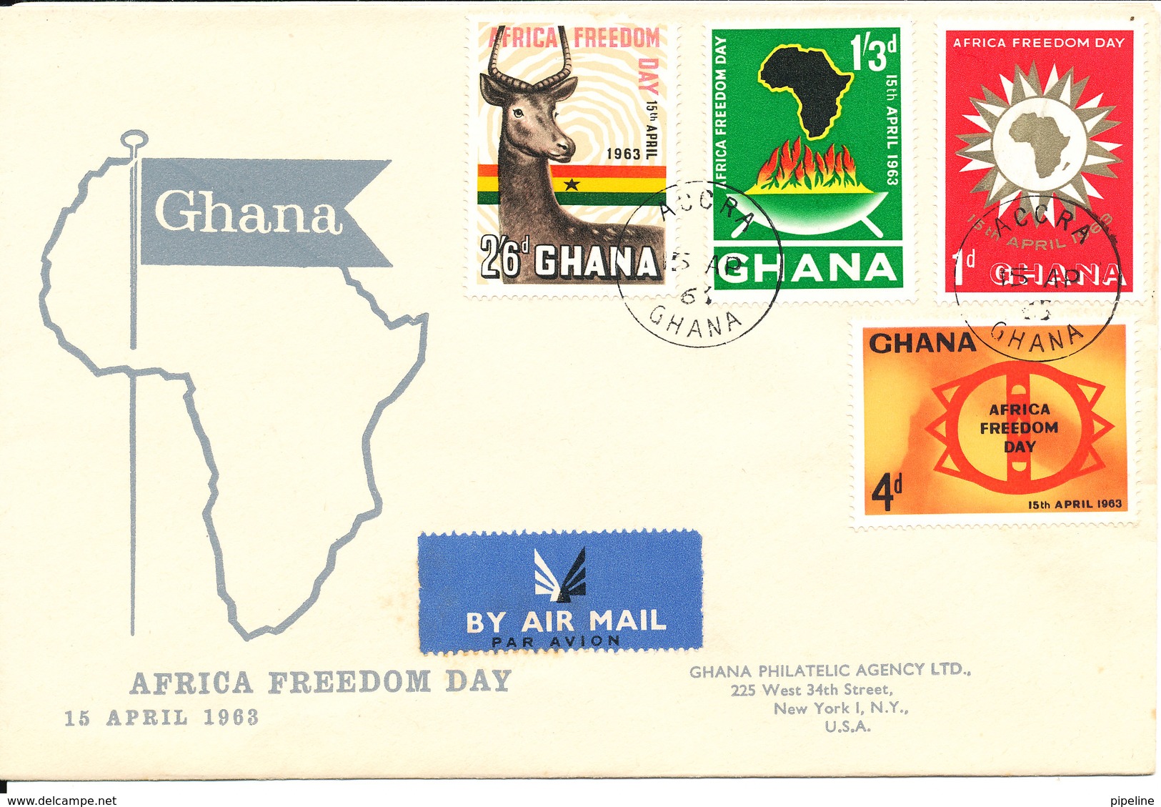 Ghana FDC 15-4-1963 Africa Freedom Day Complete Set Of 4 With Cachet - Ghana (1957-...)