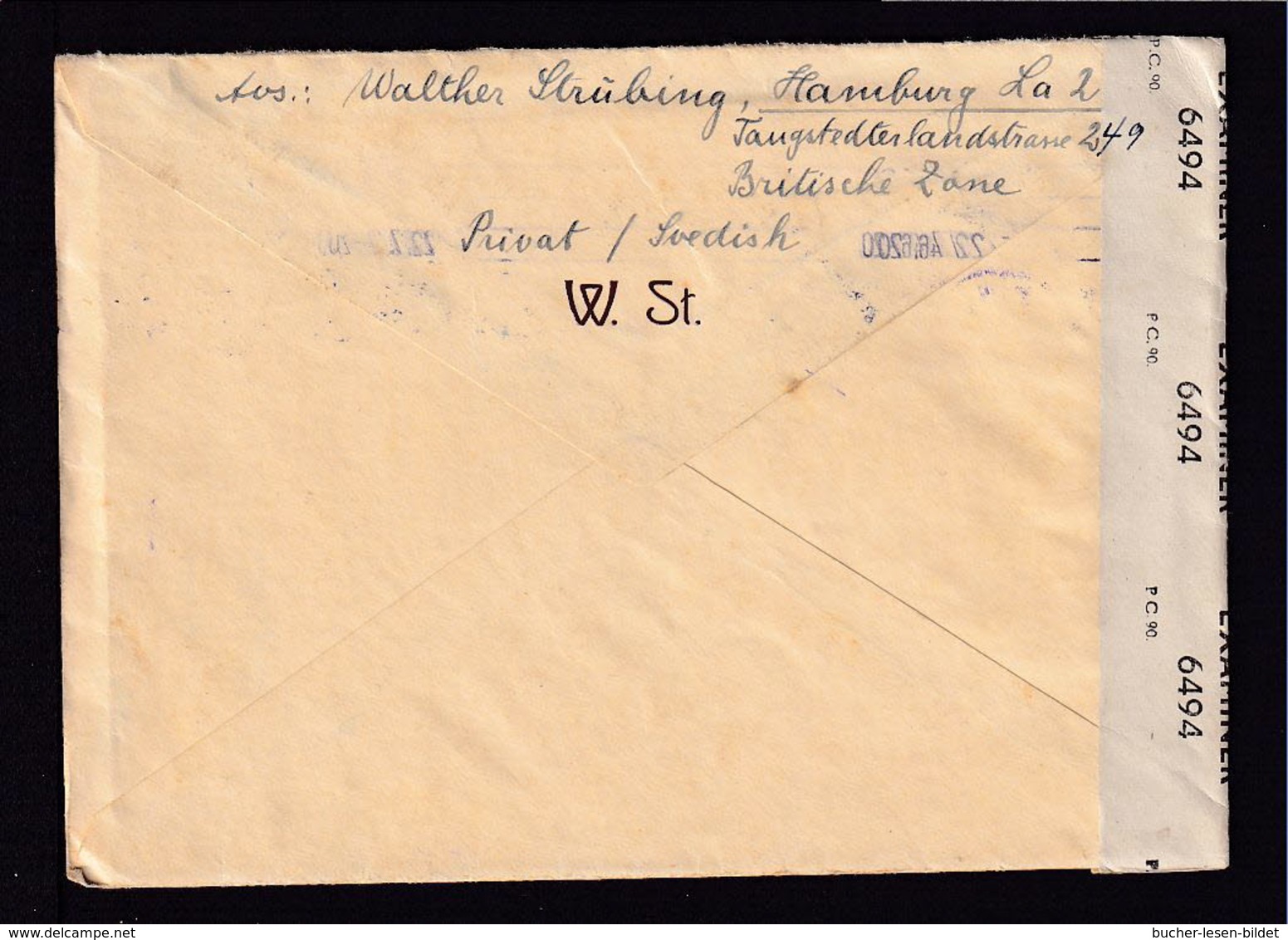 1946 - Brief Ab Hamburg Nach Schweden - Zensur Und "ZURÜCK AN ABSENDER", Handschriftlich "Sprache Unzulässig" - Autres & Non Classés