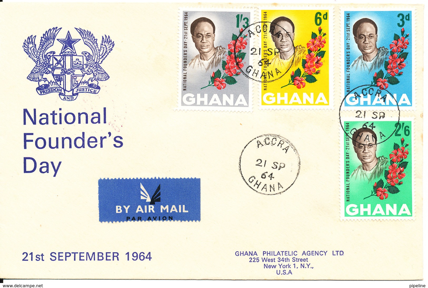 Ghana FDC 21-9-1964 National Founder's Day Complete Set Of 4 With Cachet - Ghana (1957-...)