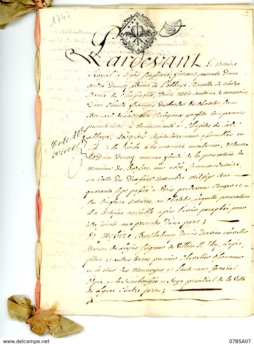 COTE D'OR 1747 TRAITE CONTENANT ECHANGES TERRES SUPERBES SOIES ROSE ET BLANCHE CROISEES SUR GENERALITE DIJON 4 FEUILLETS - Historische Dokumente