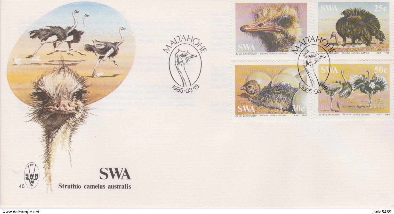 South West Africa 1985 Ostrych FDC - FDC