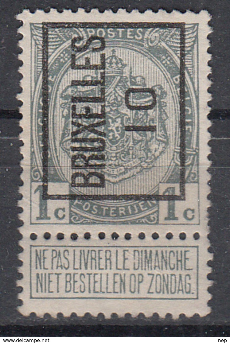 BELGIË - PREO -1910 - Nr 13 A  Type I - BRUXELLES "10" - (*) - Typo Precancels 1906-12 (Coat Of Arms)