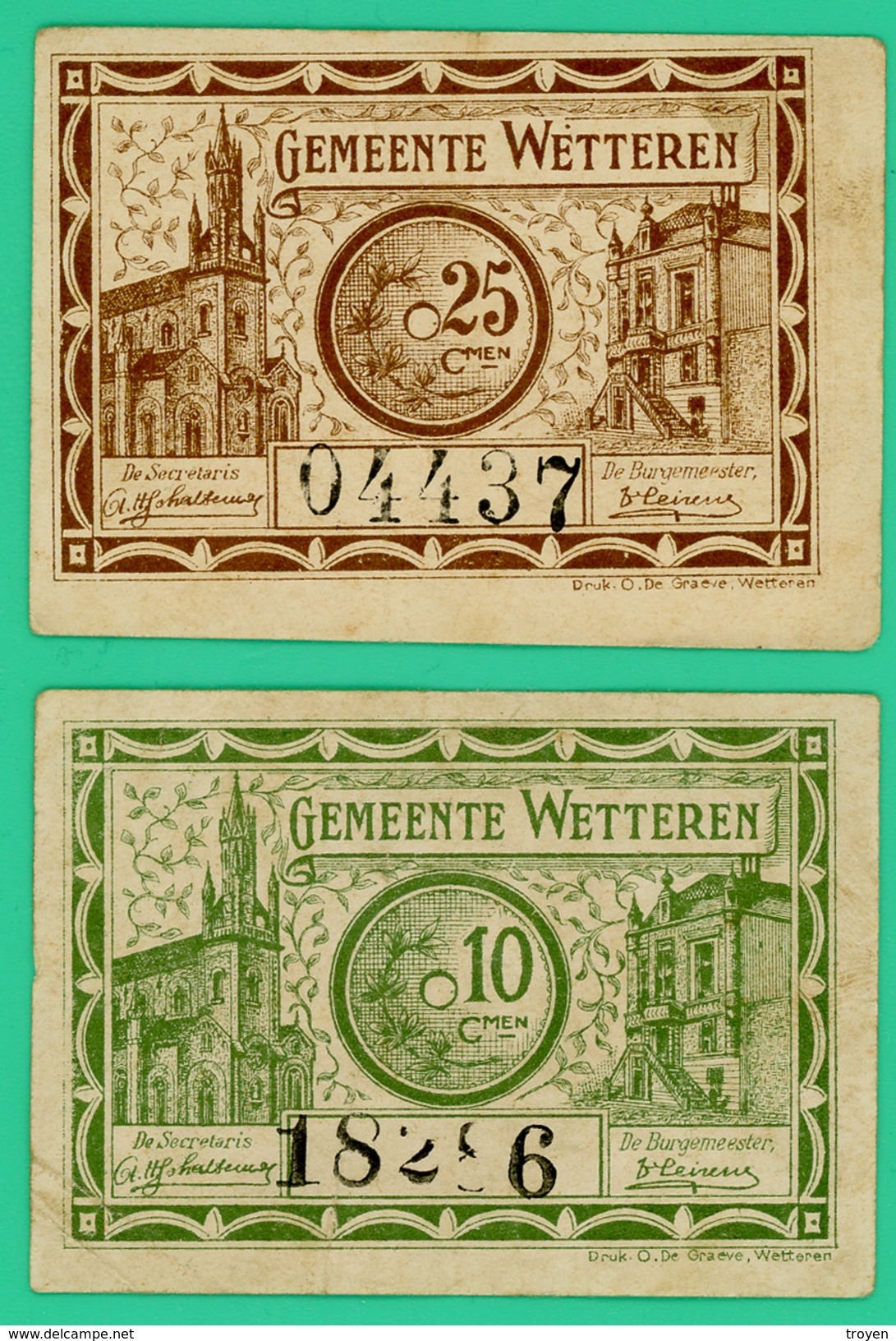 10 Et 25 Centimes - Nécessité - Belgique - Gemeente Wetteren - N° 18286 Et 04437 - 1918 - TTB - - Altri & Non Classificati