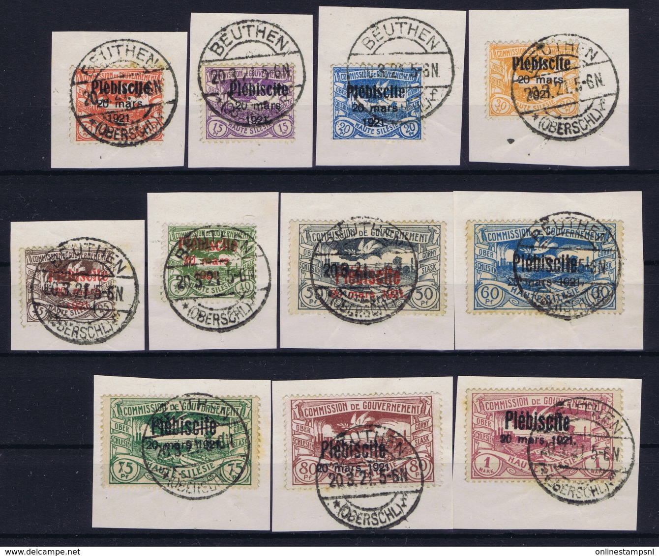 Deutsches Reich: Ober Schlesien  First Day Cancel 20-3-1921 Mi 30 - 40 Obl./Gestempelt/used  On Fragments - Autres & Non Classés