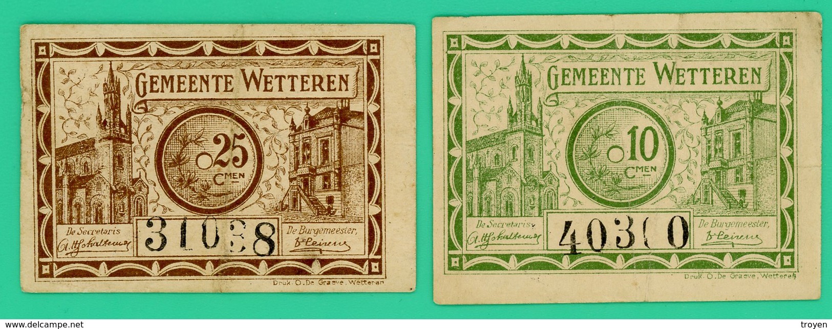 10 Centimes Et 25 Centimes - Belgique - 1918 - Nécessité - Gemeente Wettere - TTB - - Altri & Non Classificati