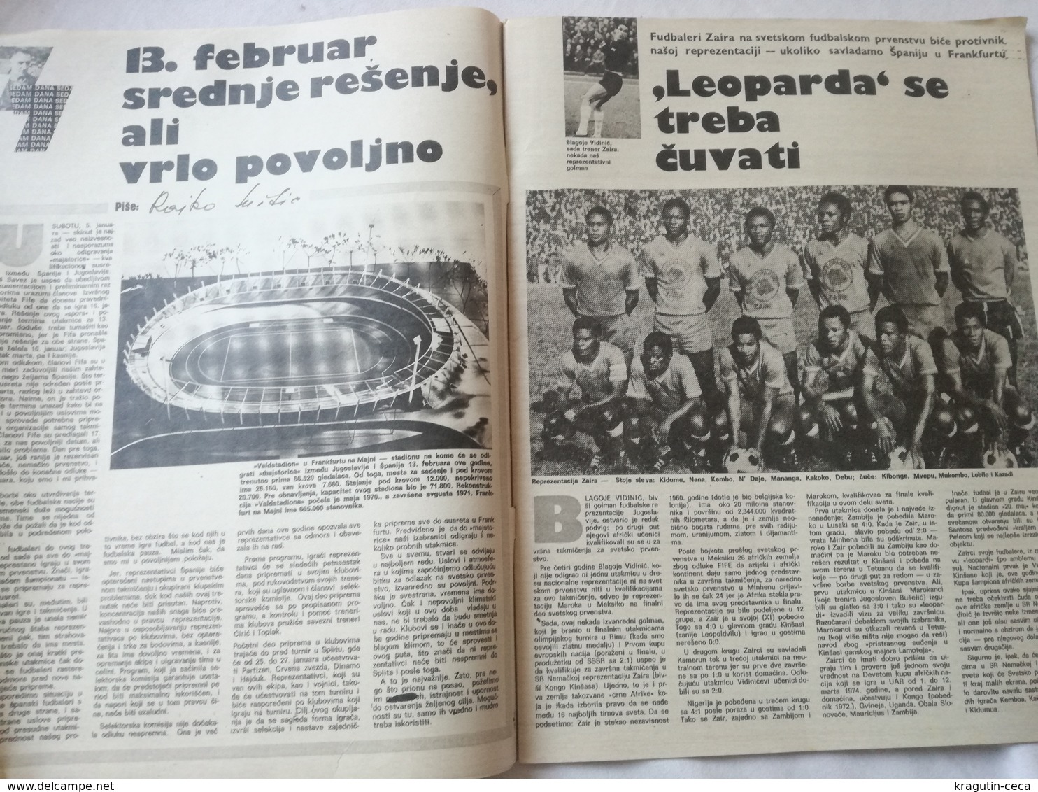 1974 TEMPO YUGOSLAVIA SERBIA SPORT FOOTBALL MAGAZINE NEWSPAPER WM74 ZAIRE  AFRICA HOLEND Renate Stecher BOX MARJAN BENES - Otros & Sin Clasificación