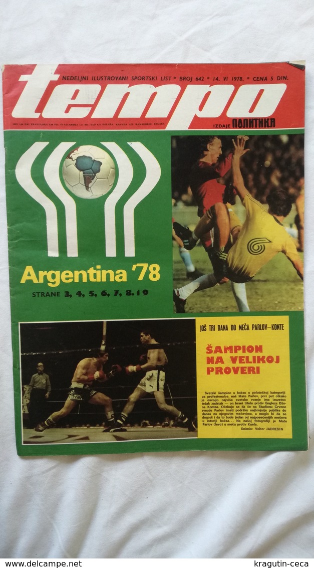 1978 TEMPO YUGOSLAVIA SERBIA SPORT FOOTBALL MAGAZINE NEWSPAPERS ARGENTINA CHAMPIONSHIPS MATE PARLOV BOXING ATHLETICS - Sport