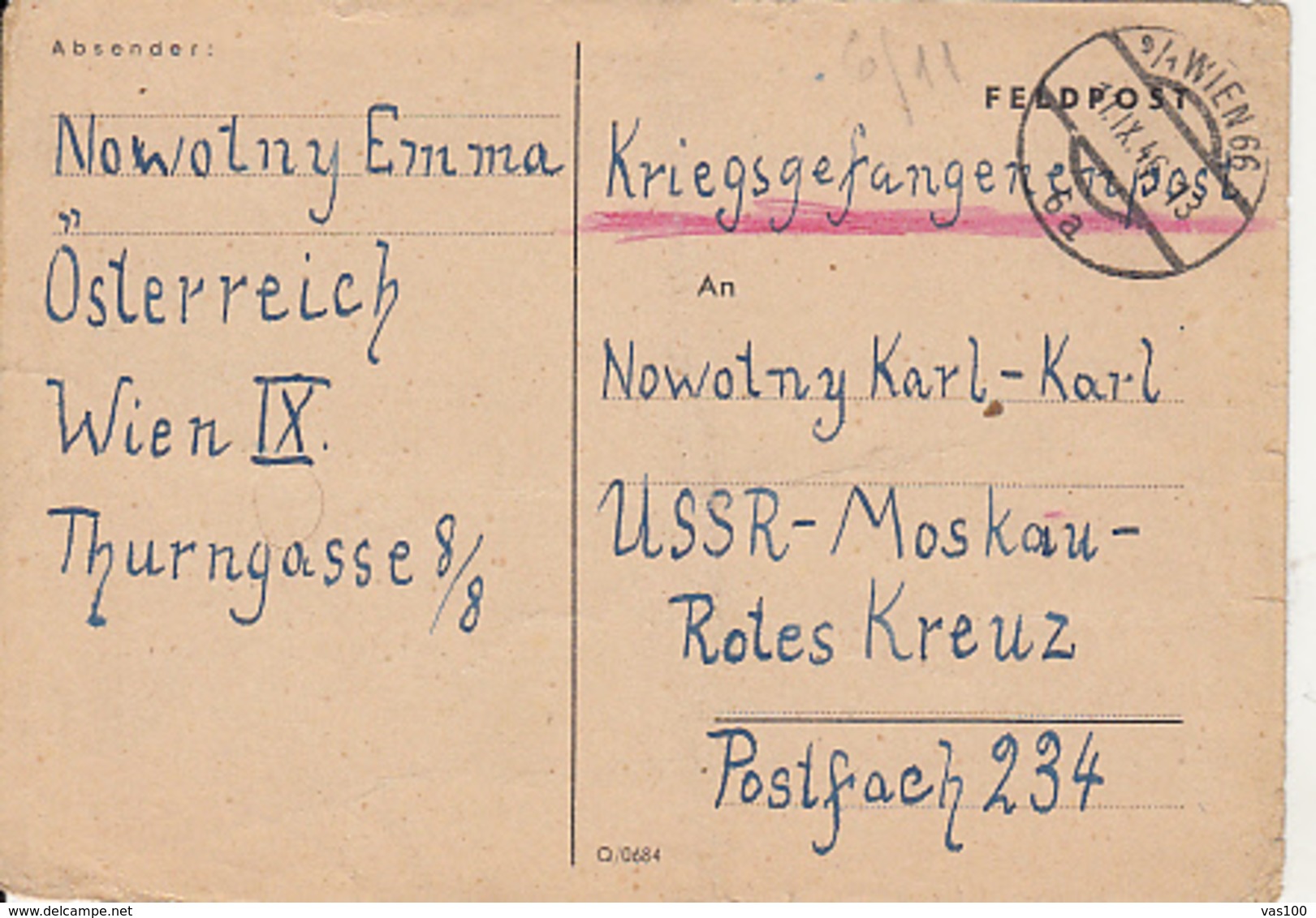 PRISONER OF WAR CORRESPONDENCE, WW2, SENT TO CAMP 234 IN RUSSIA, CENSORED 496, POSTCARD, 1946, AUSTRIA - Briefe U. Dokumente