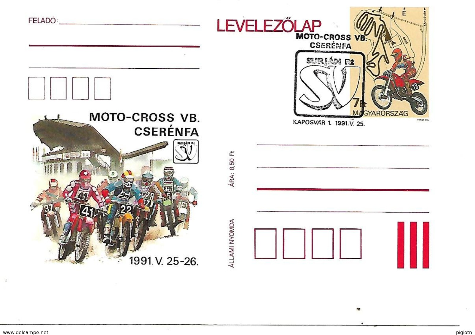 COR213 - ANNULLO UNGHERIA - MOTO MOTOCICLISMO - CAMPIONATO MONDIALE MOTOCROSS - CSERENFA 06.05.1993 - RACCOMANDATA VIAGG - Moto