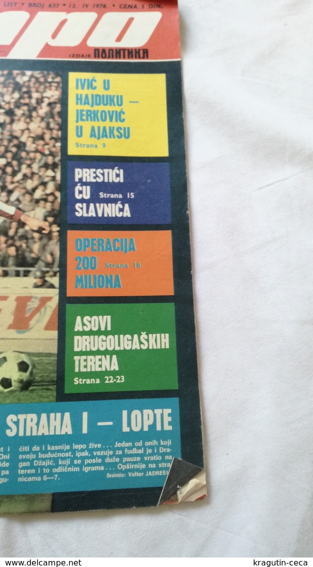 1978 TEMPO YUGOSLAVIA SERBIA SPORT FOOTBALL MAGAZINE NEWSPAPERS AJAX GYMNASTICS SLAVICA KUNDACIN Rubén Hugo Ayala ZVEZDA - Deportes