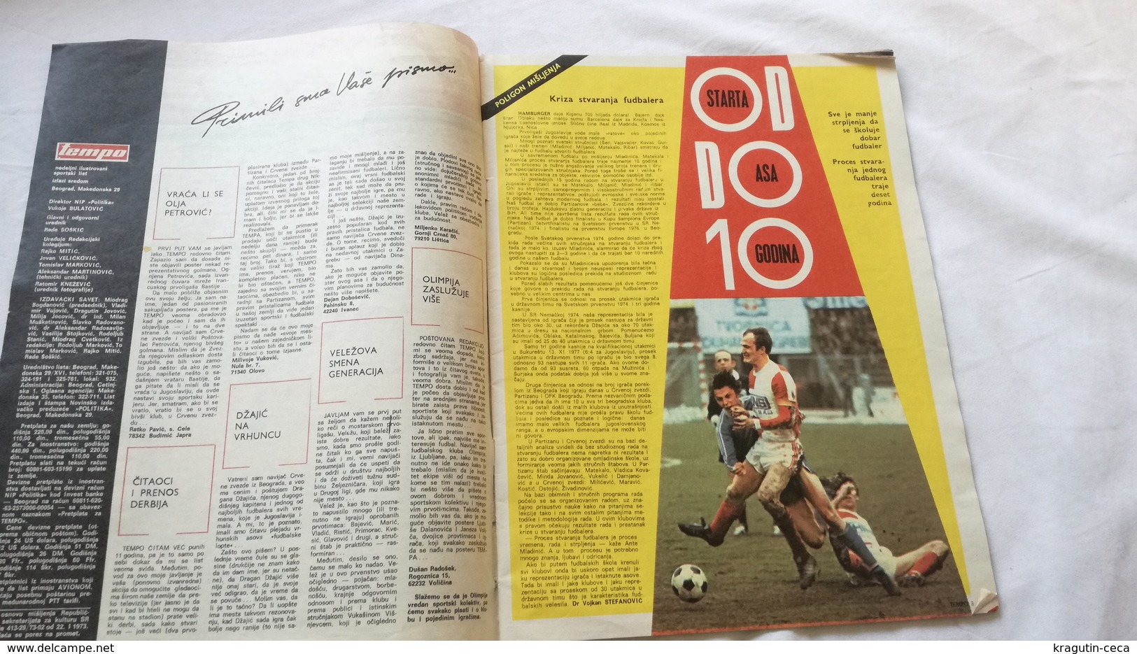 1978 TEMPO YUGOSLAVIA SERBIA SPORT FOOTBALL MAGAZINE NEWSPAPERS AJAX GYMNASTICS SLAVICA KUNDACIN Rubén Hugo Ayala ZVEZDA - Sports