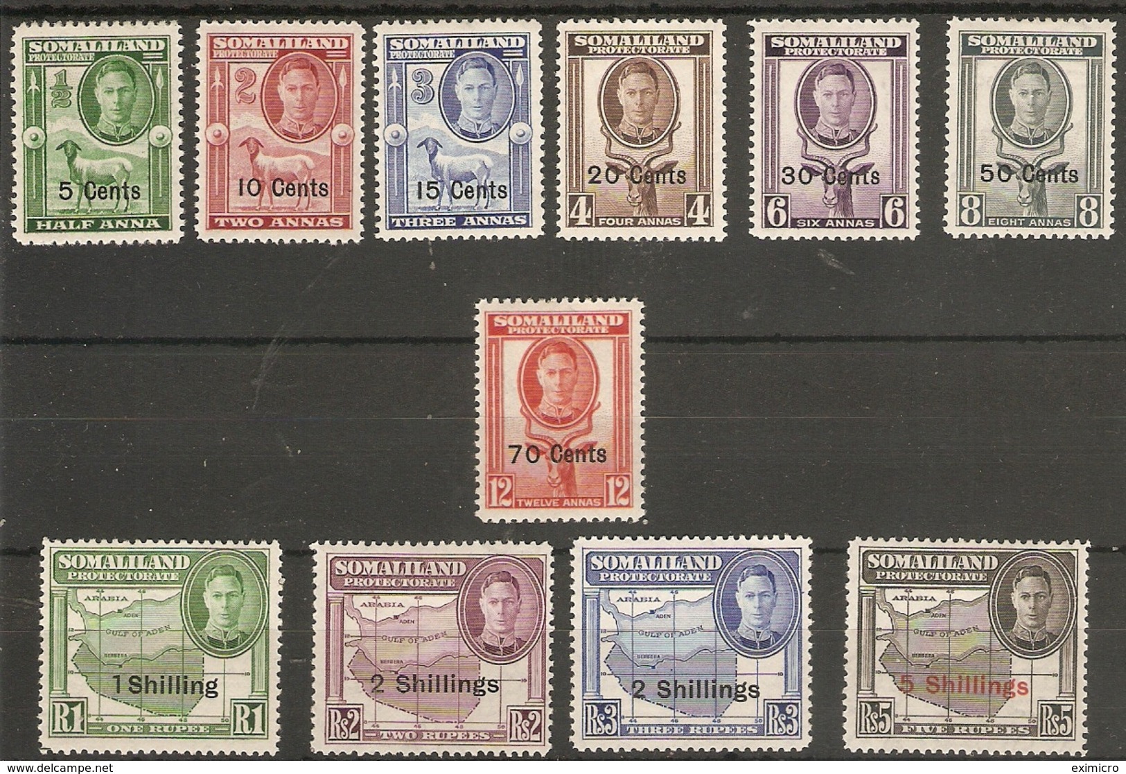 SOMALILAND 1951 SURCHARGE SET SG 125/135 UNMOUNTED MINT/MOUNTED MINT Cat £55 - Somaliland (Protectorat ...-1959)