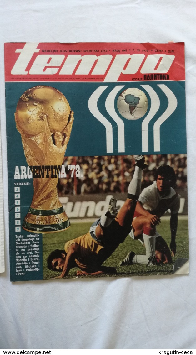 1978 TEMPO YUGOSLAVIA SERBIA SPORT FOOTBALL MAGAZINE NEWSPAPERS ARGENTINA CHAMPIONSHIPS BEN WEIDER BODY BUILDING CHESS - Sports