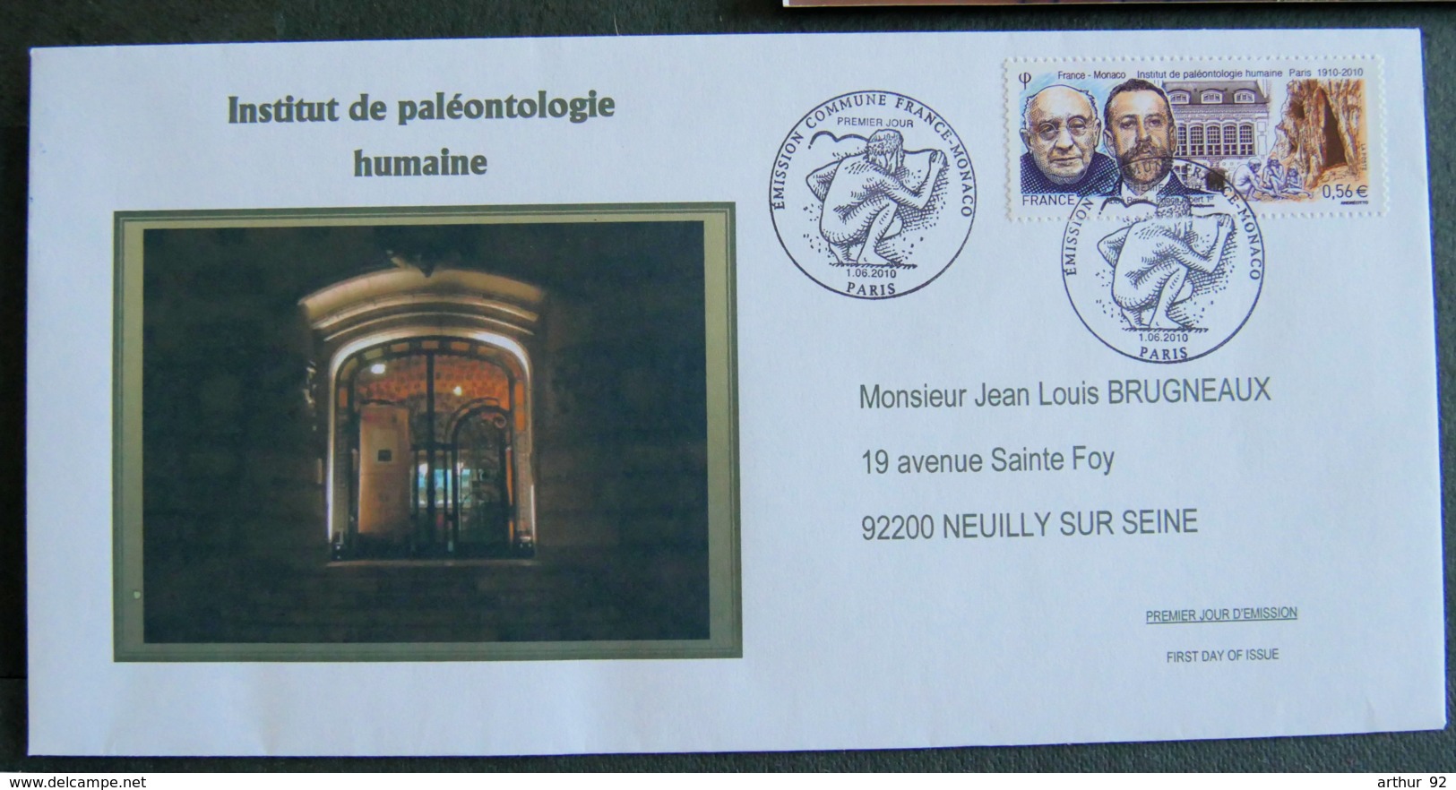 FRANCE - 2010 - PJ 4456 - EMISSION COMMUNE FRANCE-MONACO - INSTITUT DE PALEONTOLOGIE HUMAINE - 2010-2019