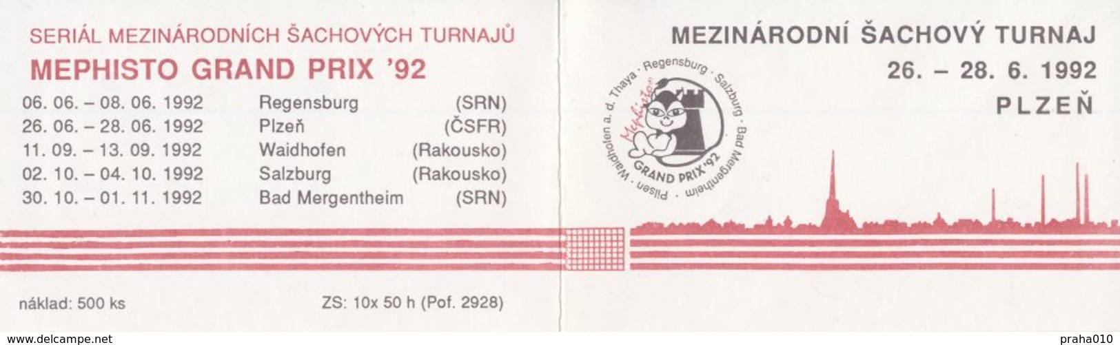 J0888 - Tschechoslowakei (1992) Markenheftchen: Internationales Schachturnier Mephisto GRAND PRIX '92 - Scacchi